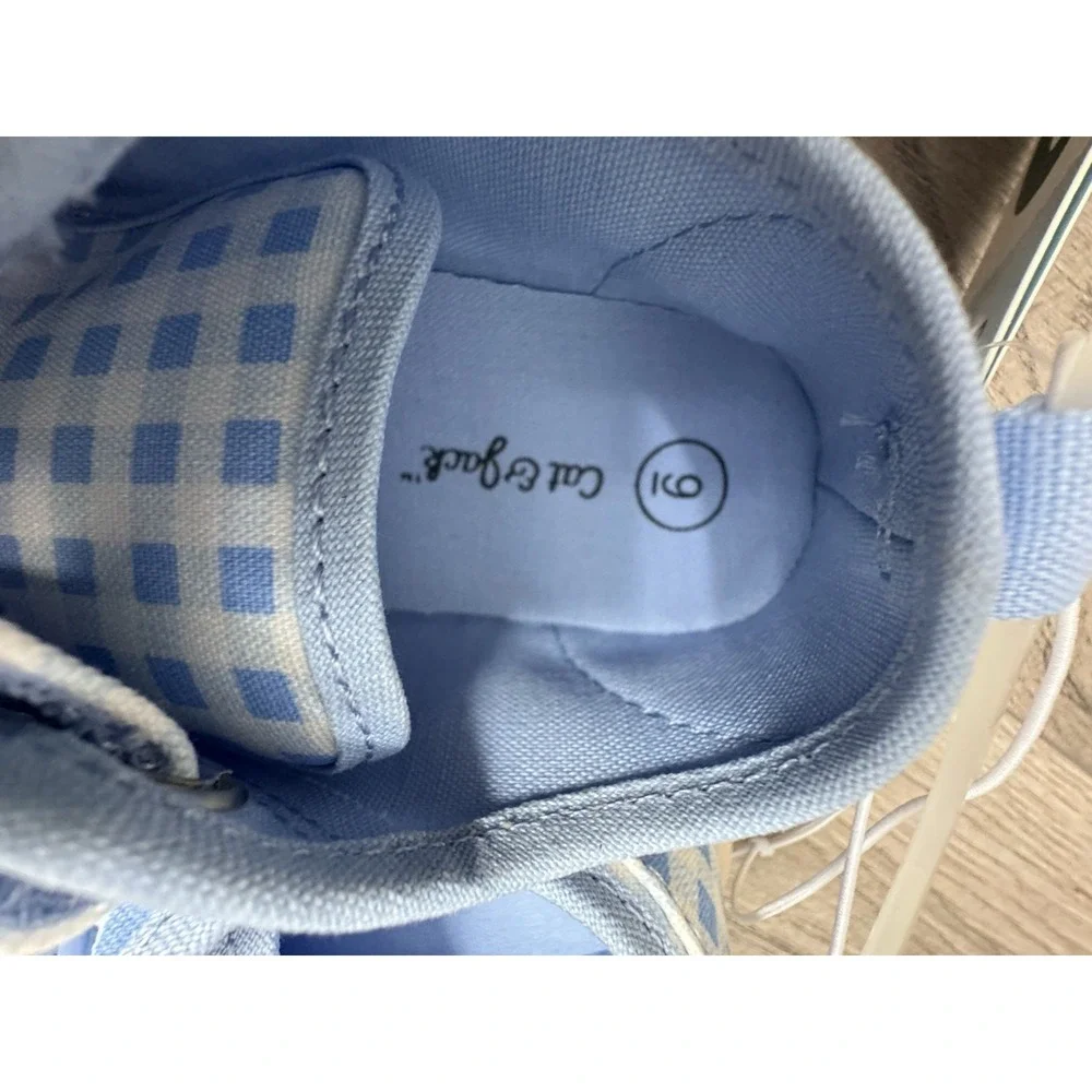 Cat & Jack Shoes Kids Size 9 Blue Gingham Parker Sneaker Hook & Loop Casual
